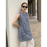 2025 THE MIND design plaid vest skirt women's 2025 summer new commuter slim dress T5039X