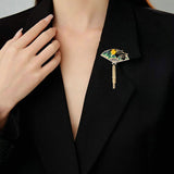 2025 New national style elegant thousands of miles Jiangshan sunrise fan fringed brooch creative elegant antique clothing pin accessories