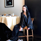 New Chinese silk fashion casual pajamas set, elegant bronzing loungewear, high-end light luxury three-piece set for women