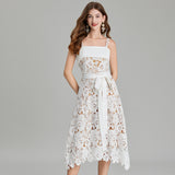 Real shot, high-quality water-soluble lace waist strap dress, large pendulum A-shaped skirt