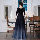 2025 Starry sky gradual change velvet evening dress  new large size fat mm senior banquet host performance uniform command uniform