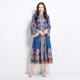 Popular trade women's clothing wholesale 2025 spring and summer new ethnic style pattern stand-up collar lace splicing long jumpsuit