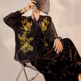 new Chinese magpie embroidery design sense mulberry silk jacket high-end suspender skirt two-piece set M6089