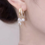 Temperament light luxury wheat ear pearl earrings  new trendy niche design high-end earrings silver needle earrings women