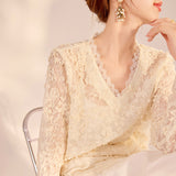 New Chinese high-end heavy industry lace design shirt  new national style temperament lace thin top N2061