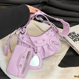 HULIANFU 2025 Korean version of the new underarm bag for women,  retro rivet locomotive bag pleated crescent child and mother, one shoulder messenger bag for women