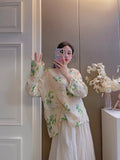 Literary and retro printing temperament V-neck Zen shirt  summer new tea clothes cotton and linen cool wind shirt women