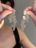 Premium sense exaggerated silver sequined earrings women's light luxury personality  silver needle earrings temperament geometric earrings