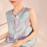 New Chinese retro heavy design rabbit buckle vest  spring national style mulberry silk vest women N3006