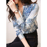 2025 floral printing lapel silk shirt women's long sleeves loose large size mulberry silk top temperament silk shirt