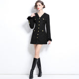 Black Xiaoxiang suit dress women's autumn short skirt high sense rich daughter temperament feather splicing skirt