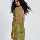 2025summer new beach skirt women's solid color sexy knitted hollow beach bikini swimsuit blouse sunscreen clothing