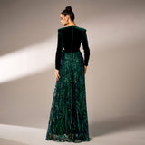2025 new high-end long-sleeved V-neck banquet sequined split d big pendulum evening dress bridesmaid dress women