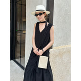 2025 THE MIND polka dot splicing vest skirt 2025 summer new Korean version loose V-neck sleeveless dress T5055X