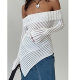 HULIANFU New autumn 2025  new  off-the-shoulder long-sleeved design sense knitted wool slim-fitting outerwear top women