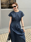2025 THE MIND pleated denim dress 2025 thirteen rows summer new Korean version waist and thin dress T5017X