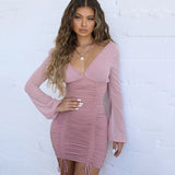 2025 ins hot-selling Spice Girls new fungus edge deep V long-sleeved hip dress, nightclub queen style sexy dress