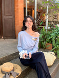 2025 spring new ins temperament off-the-shoulder wool bottoming shirt long-sleeved knitted sweater women's top 25149
