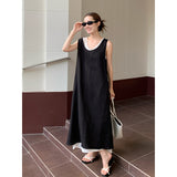 2025 THE MIND linen Tencel fake two-piece vest skirt 2025 summer new Korean version loose dress T5066X