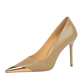 2025 3739-9 Retro  style banquet high heels, stiletto women's shoes, super high heels, shallow mouth pointed metal pointed single shoes