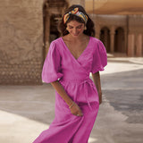 2025 summer new  long dress pure cotton commuting high waist  temperament A-shaped skirt women's split-ended dress summer