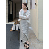 2025 THE MIND Striped Vest Skirt 2025 Thirteen Lines Summer New Korean Version Simple Long Sleeveless Dress T289