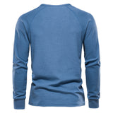 HULIANFU 2025 Popularan size New autumn and winter men's bottoming shirt Henry collar long-sleeved waffle T-shirt men's solid color Popular trade men's T-shirt