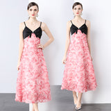 niche design bow sling three-dimensional flower rose dress daughter celebrity style vacation dress