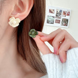 2025 S925 silver needle  retro earrings trendy high-end temperament niche design ab contrasting color baking paint camellia stud earrings