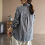 summer new literary and retro temperament fine plaid shirt women's large size wind embroidery national style buckle top