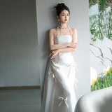 2025 satin light wedding dress bridal simple temperament tube top fishtail out yarn white bow dress small man