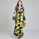 Real shot, retro printing polka dot round neck split-neck long-sleeved personalized dress, loose dress is fashionable and elegant