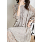 2025 new mulberry silk embroidery dress women's spring and summer Korean version high-end gray loose heavy silk dress
