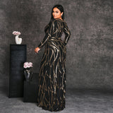 2025 Popular trade Popular,  and the United States fat mm large size women's clothing long-sleeved round neck banquet sexy sequined evening dress dress