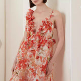 HULIANFU popular new spring and summer off-the-shoulder V-neck women's clothing suspender printing fairy long temperament evening dress big swing dress
