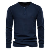 HULIANFU 2025 Popularan size New autumn and winter men's bottoming shirt Henry collar long-sleeved waffle T-shirt men's solid color Popular trade men's T-shirt