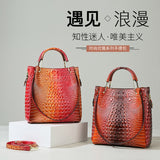 2025 Bag women's New new tote bag fashionable texture colorful crocodile pattern women's bucket bag  retro women's bag