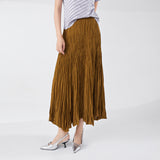 2025 Folded women's clothing A-word skirt women's medium and long high-waisted temperament, thin and drape, loose and big pendulum, Sanzhai pleated skirt