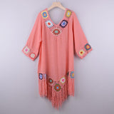20252023  New  Popular trade spring and summer women's beach hand hook flower beach blouse medium and long beach clothes