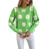 HULIANFU New autumn and winter new  2025 women's clothing contrasting colors, small daisies, fresh and sweet casual pullover knitted sweater