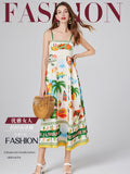 Real shot, summer new product printed rubber band elastic vest pocket dress, big pendulum A-shaped skirt versatile
