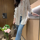 2025 early spring new  romantic embroidery old money wind linen loose shirt women