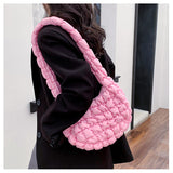 HULIANFU 2025 Nylon cloth pleated cloud bag girl girl sweet pink bubble bag Japanese and Korean popular single shoulder underarm puff bag