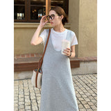 2025 THE MIND short-sleeved white T + vest skirt stacked two-piece set 2025 new Korean version loose dress T5027X