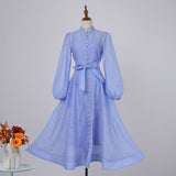 Popular style heavy industry diamond lantern sleeves strap waist single-breasted dress socialite elegant  dress