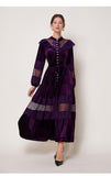 Court style dress women's  retro fashion stand-up collar pearl single-breasted lace splicing velvet pendulum dress