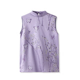 New Chinese style butterfly bamboo leaf print mulberry silk vest light luxury temperament top women's M4216