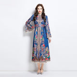 Popular trade women's clothing wholesale 2025 spring and summer new ethnic style pattern stand-up collar lace splicing long jumpsuit