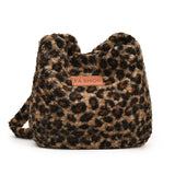 HULIANFU 2025 popular autumn and winter new fashion plush bag retro large capacity shoulder bag leopard print hair bag underarm messenger women's bag