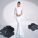 2025 high-end long-sleeved temperament round neck sexy long sequined banquet evening dress bridesmaid dress women